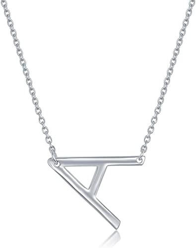 Sterling Silver Sideways Initial Necklace A Pendant Letter Necklace for Women